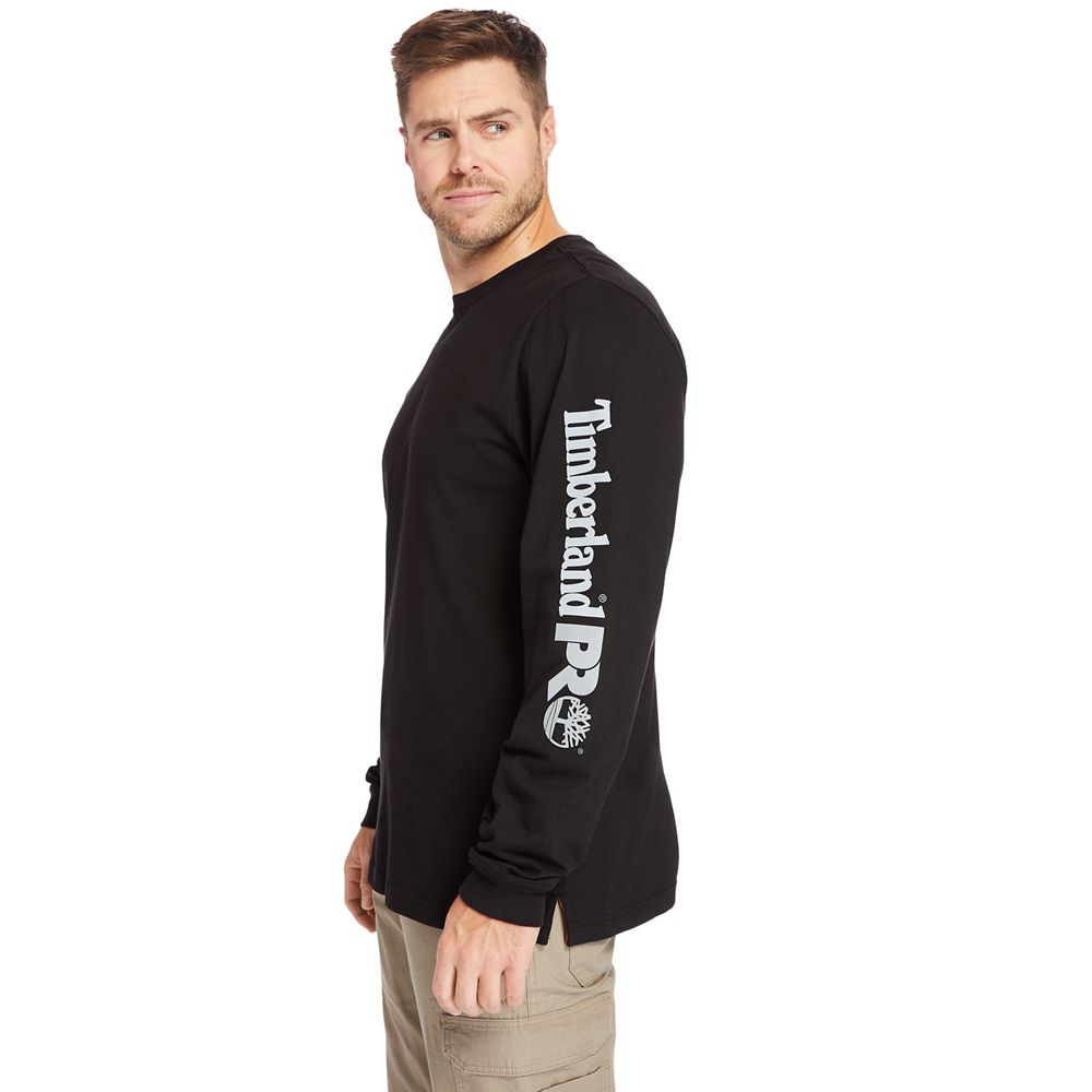 Camisetas Timberland Argentina Hombre - Pro® Big & Tall Base Plate Long-Sleeve Wicking - Negras - QY